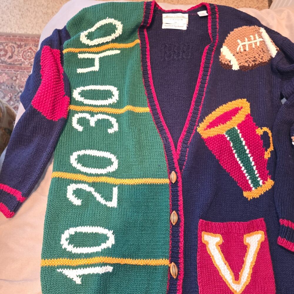 Marisa Christina Vintage Women's Size M Football Hand Knit Cardigan Sweater EUC
